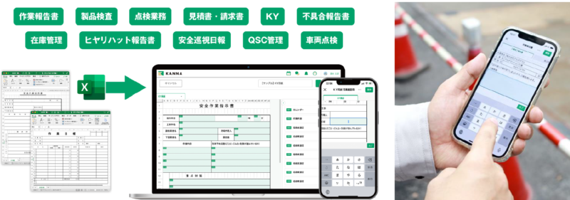 紙の帳票による手間やミスを削り、現場のペーパーレス化を推進 電子帳票アプリ「KANNAレポート」を11/15より提供開始