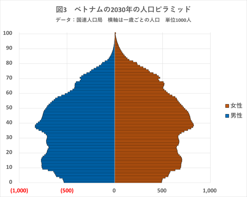 ベトナムの2030年の人口ピラミッド