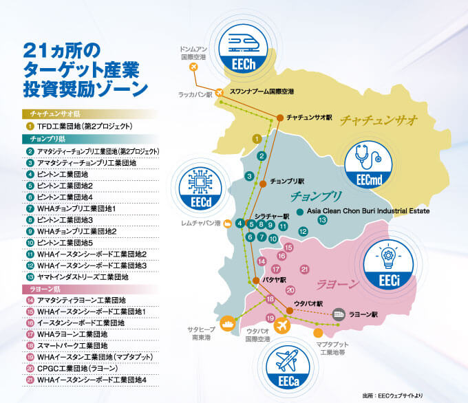 21ヵ所のターゲット産業投資奨励ゾーン