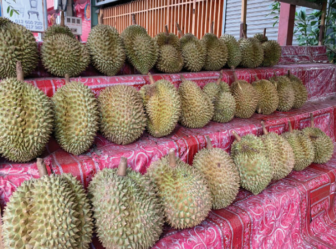 店頭に並ぶ果物の王様ドリアン